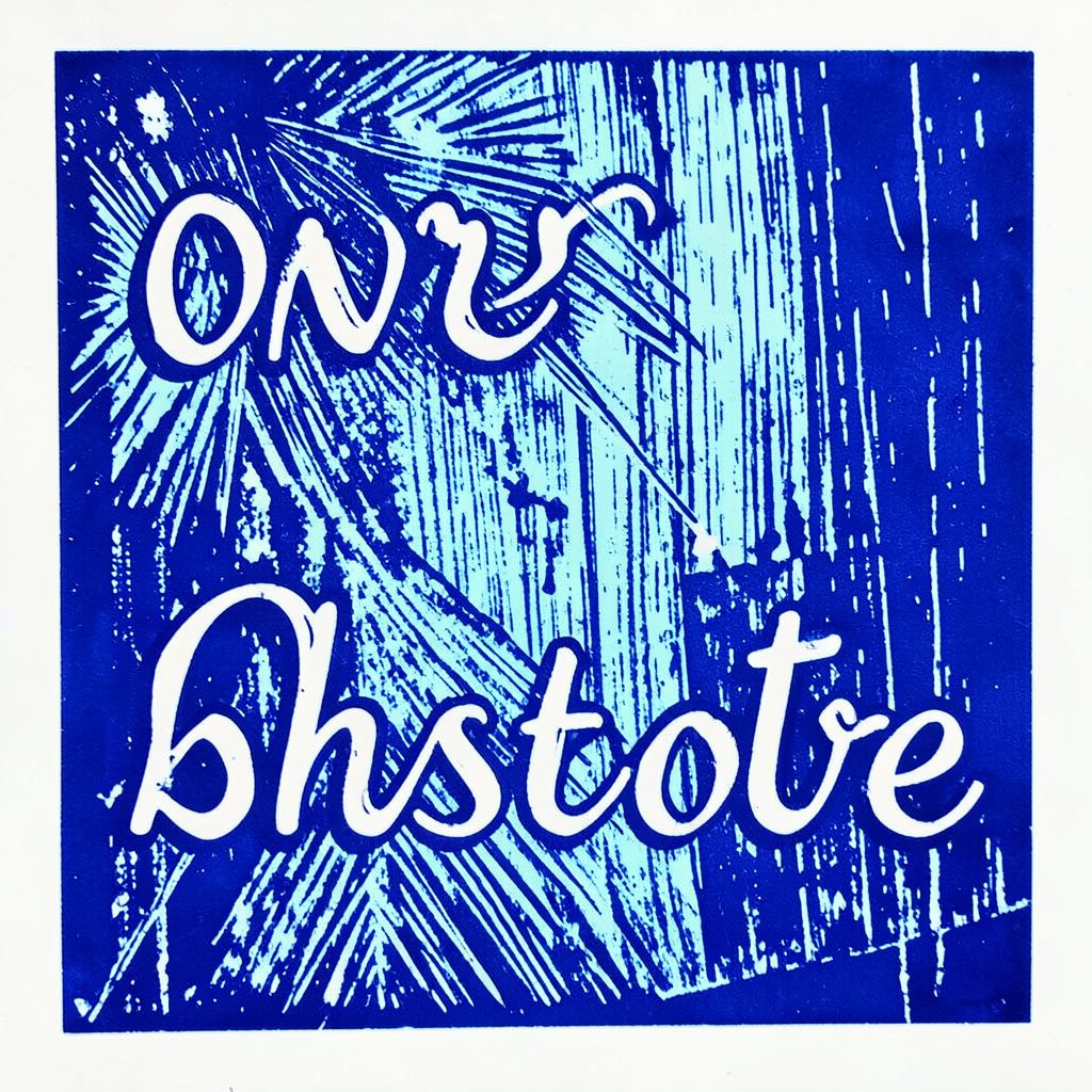 Carved linocut-style illustration representing a family coffee heritage story, blue and cream tones, nostalgic mood